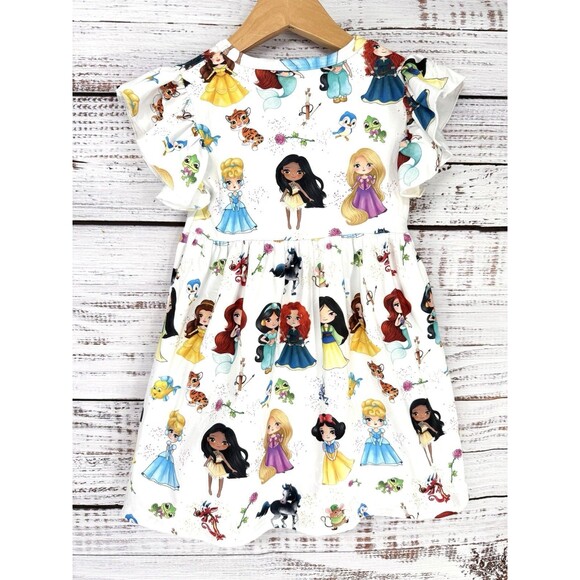 Girls Boutique Disney Inspired Princess‎ And Pets Flutter Sleeve Twirl Dress 3t - Picture 4 of 4